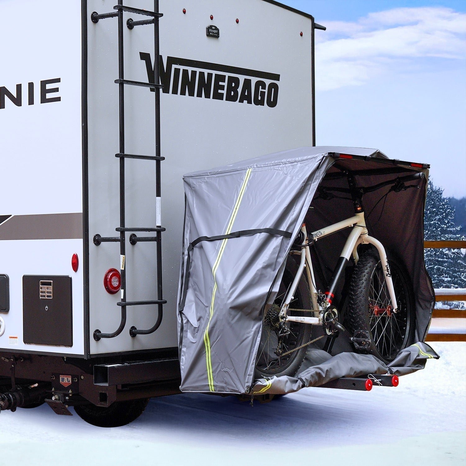 BikePack in RV in the winter snow