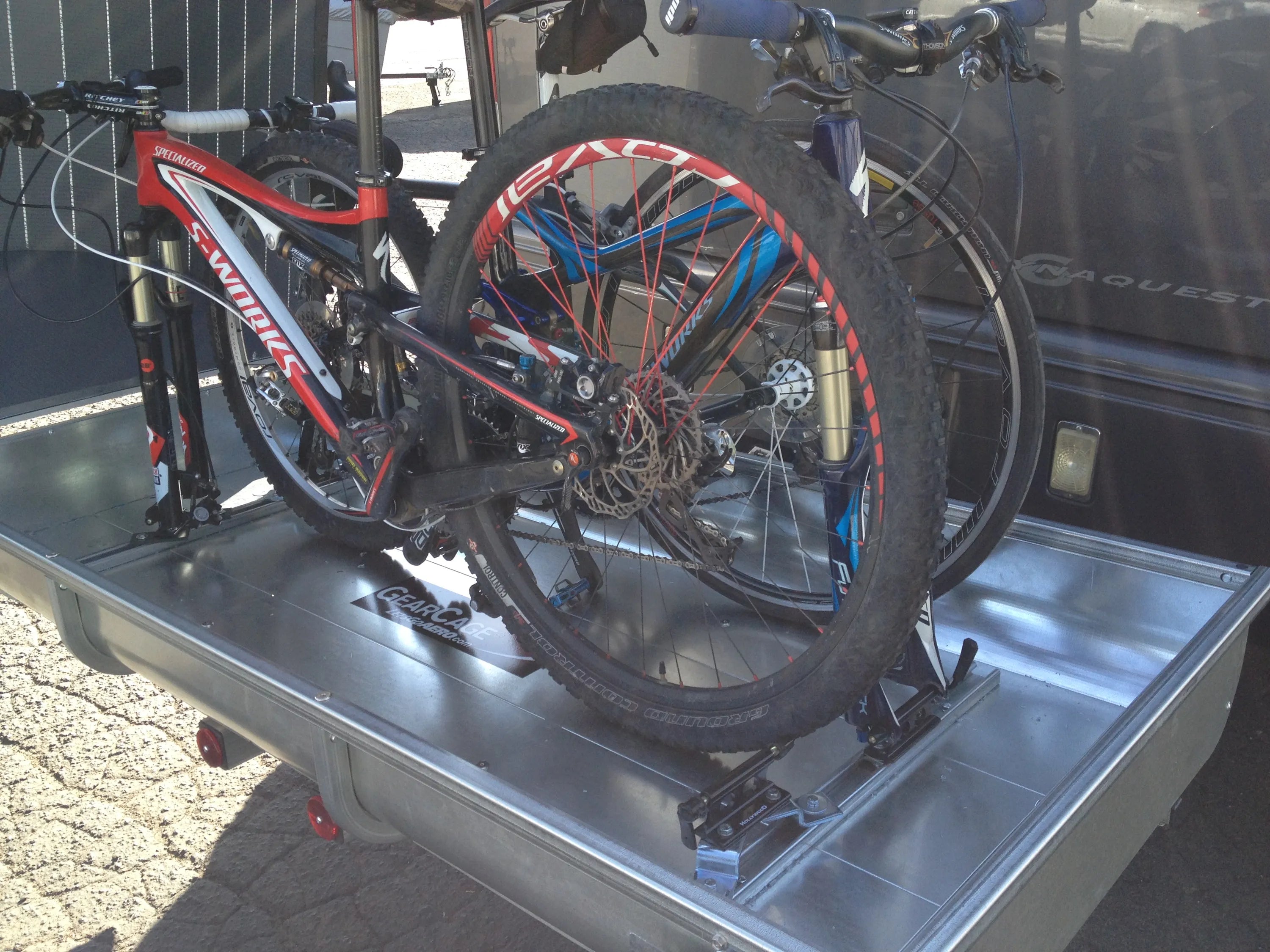 3 Bikes Inside BlackBox Cargo Carrier on RV